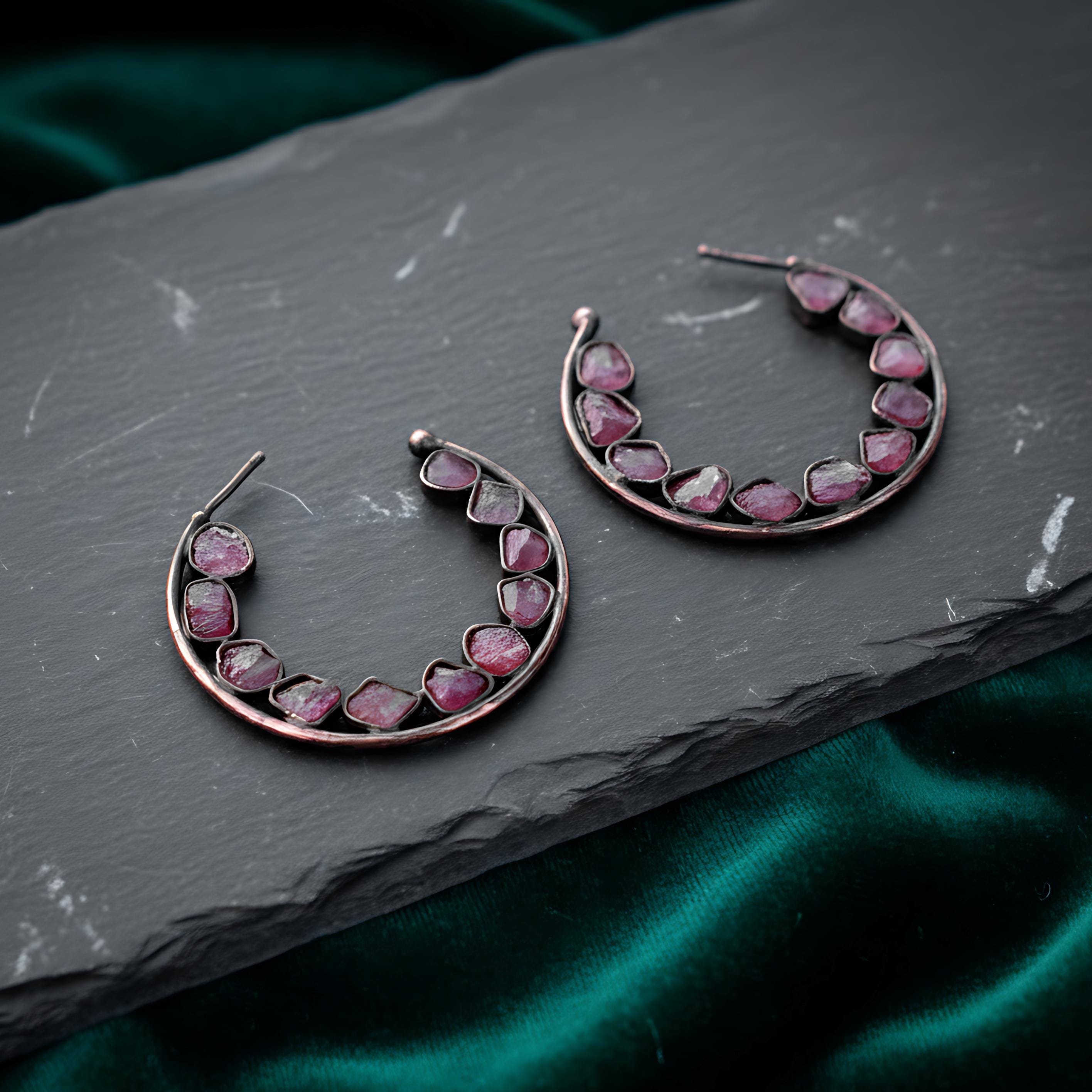 Natural Pink Tourmaline Earring, Gemstone Hoop Earring, Handmade Earring, Gift Women, Rough Stone Earring, Gift For Her, Weddingsale