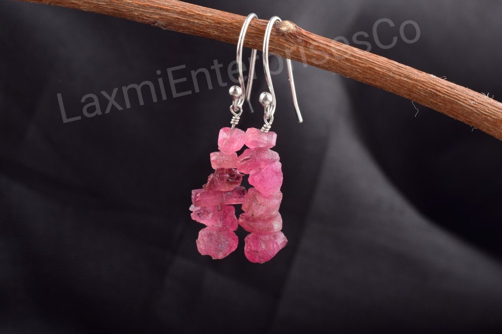 Natural Raw Pink Tourmaline Earring In 925 Sterling Silver, Rough Gemstone Earring, Handmade, Natural Stone, Birthstone Jewelry, Gift Her Natural Raw Pink Tourmaline Earring In 925 Sterling Silver, Rough Gemstone Earring, Handmade, Natural Stone, Birthstone Jewelry, Gift Her