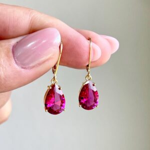 Pink Tourmaline Earrings, October Birthstone, Hot Pink Medium Teardrop Earrings in Gold or Silver, Pear Drop Fuchsia Small Jewelry for Women