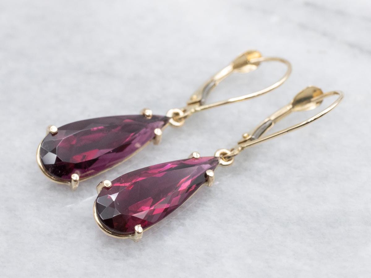 Pink Tourmaline Pear-cut 14k Yellow Gold Drop Earrings Pink Tourmaline Pear-cut 14k Yellow Gold Drop Earrings