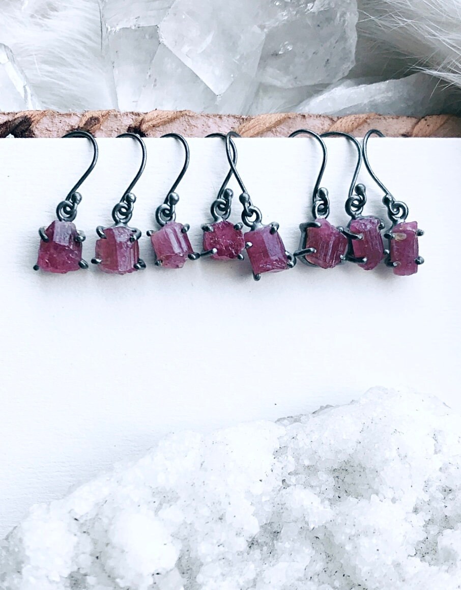 Pink Tourmaline Earrings, Raw Crystal Earrings, Rough Tourmaline Earrings Pink Tourmaline Earrings, Raw Crystal Earrings, Rough Tourmaline Earrings