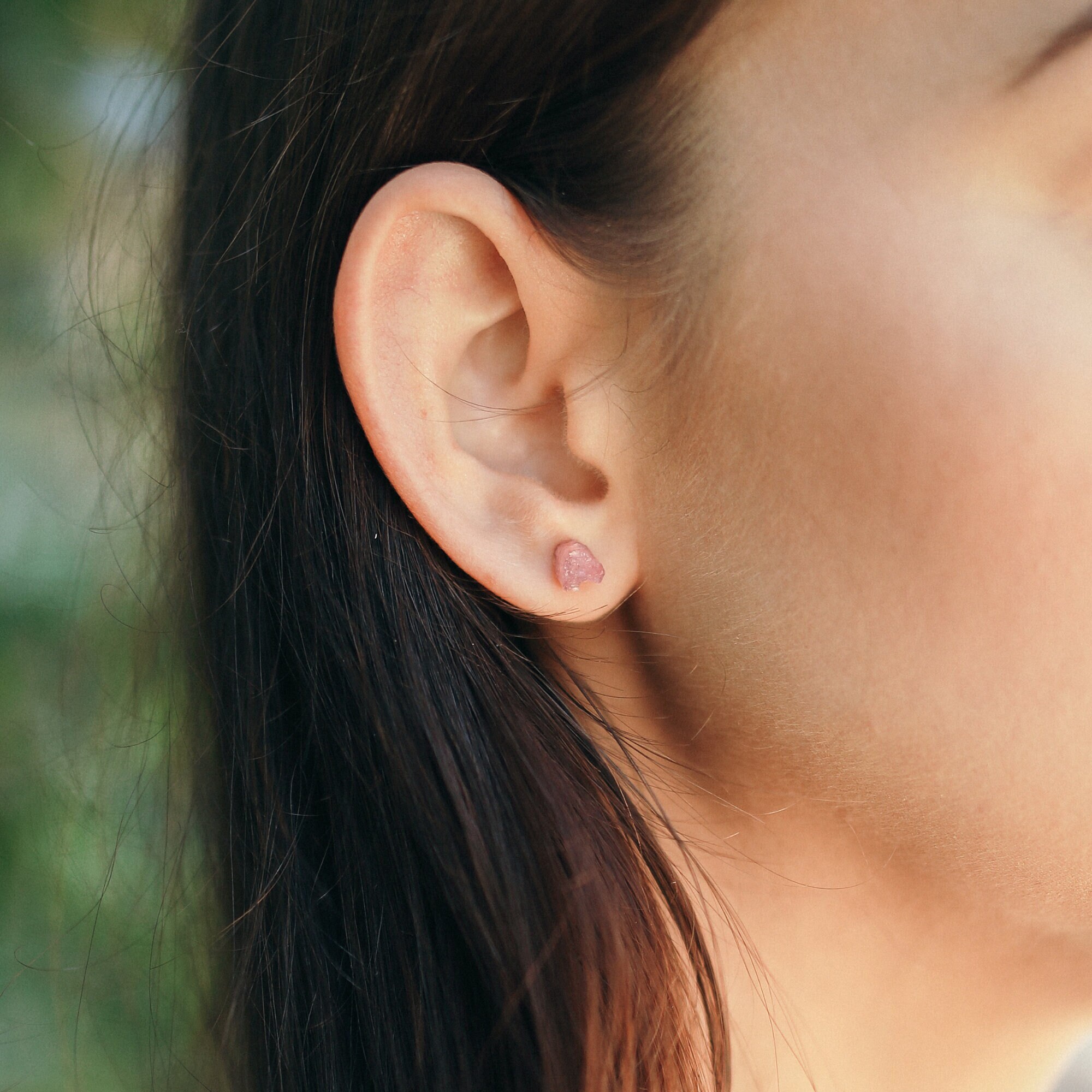 Raw Pink Tourmaline Stud Earrings – October Birthstone, Gemstone Jewelry