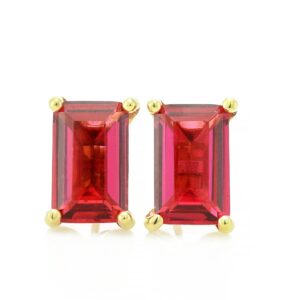 Tourmaline Rectangle Gold Stud Earrings · October Birthstone Earrings · Dainty Emerald Cut Pink Tourmaline Studs · Gold Minimalist Earrings