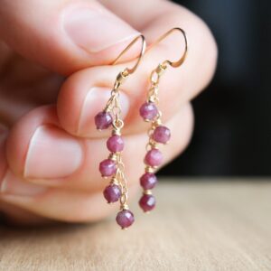 Rubellite Earrings: 14k Gold Filled Pink Tourmaline Dangle Cluster