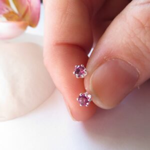 Pink Tourmaline Sterling Silver Stud Earrings, 3mm Gemstone