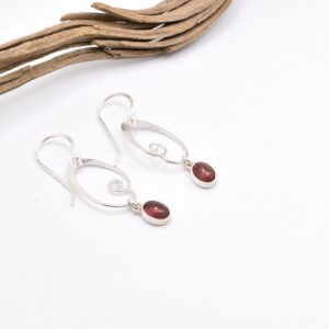 Tourmaline earrings sterling silver dangling oval pink tourmaline from an oval with spiral