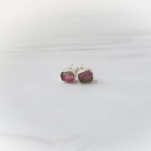 Tourmaline Earrings Sterling Silver • Green and Pink Tourmaline Earrings • Watermelon Tourmaline Studs • October Birthstone Jewelry