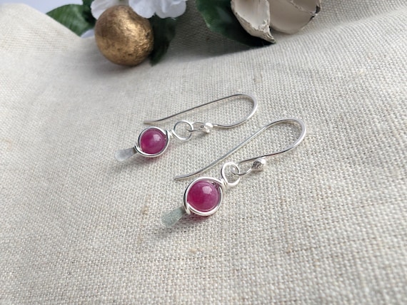 Pink Tourmaline Earrings Sterling Silver, Wire Wrapped, Gift For Her, Dangle Earrings, 925 Sterling Silver, Wire Wrapped Tourmaline Earrings