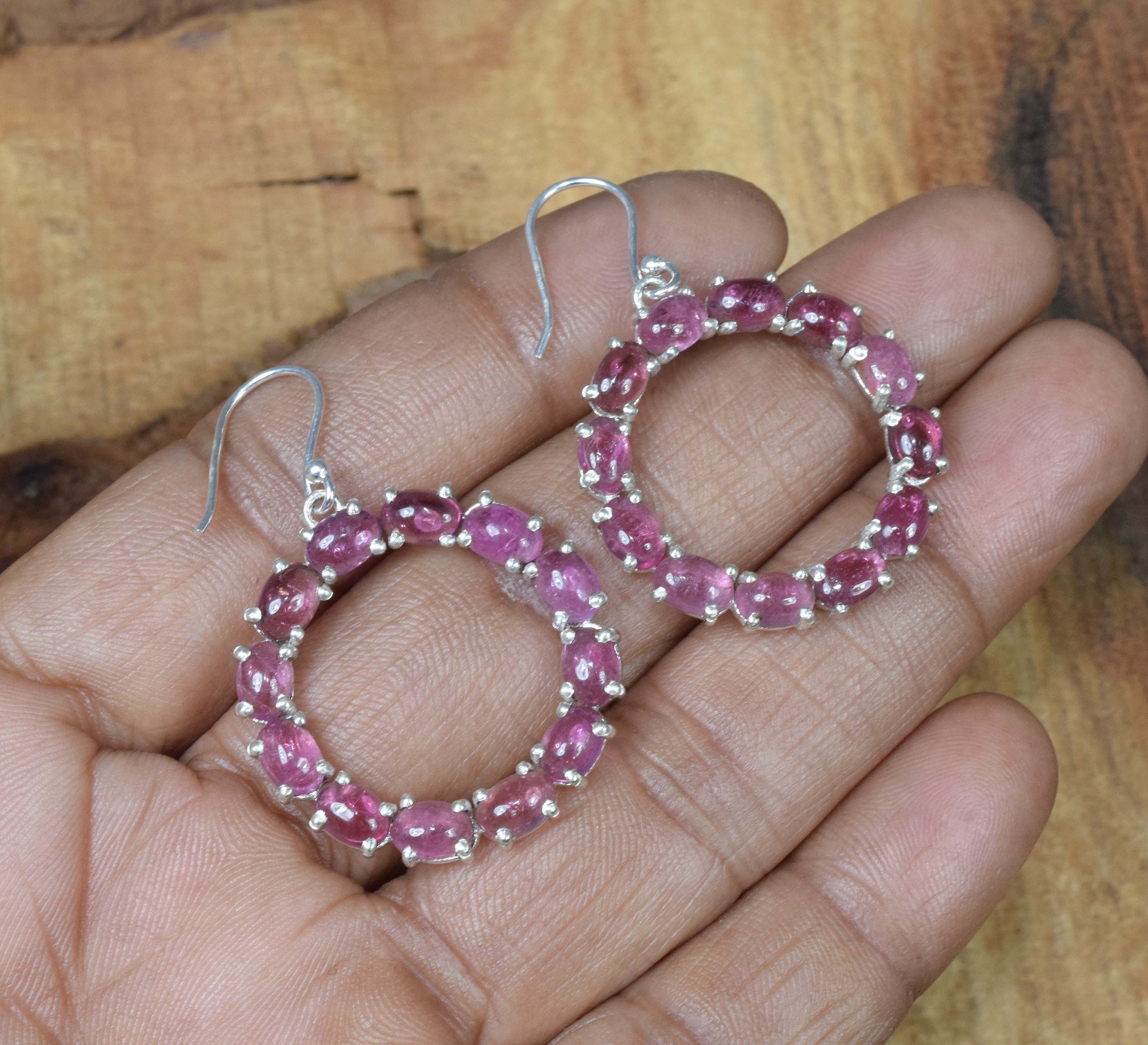 Pink Tourmaline Sterling Silver Hook Earrings: October Birthstone Pink Tourmaline Sterling Silver Hook Earrings: October Birthstone