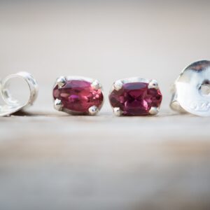 Pink Tourmaline Stud Earrings: 925 Sterling Silver Tiny Studs (6x4mm)