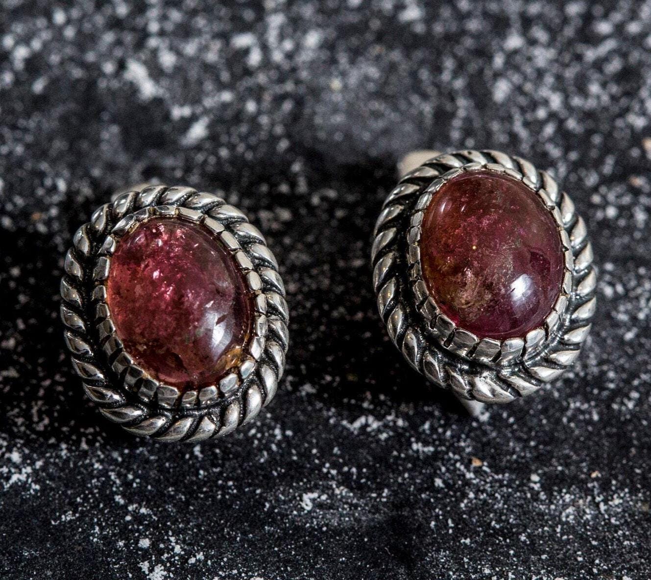 Pink Tourmaline Earrings, Tourmaline Earrings, Tourmaline Studs, October Birthstone, Vintage Oval Earrings, Pink Earrings, Rare By Adina