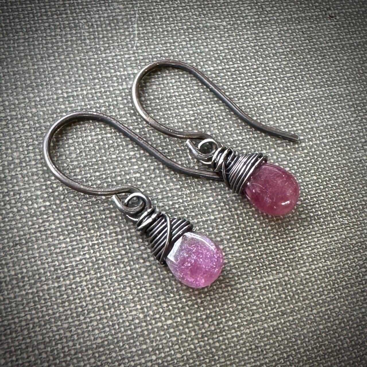 Tiny Pink Tourmaline Earrings, Pink Gemstone Teardrop Earrings On Sterling Silver Tiny Pink Tourmaline Earrings, Pink Gemstone Teardrop Earrings On Sterling Silver