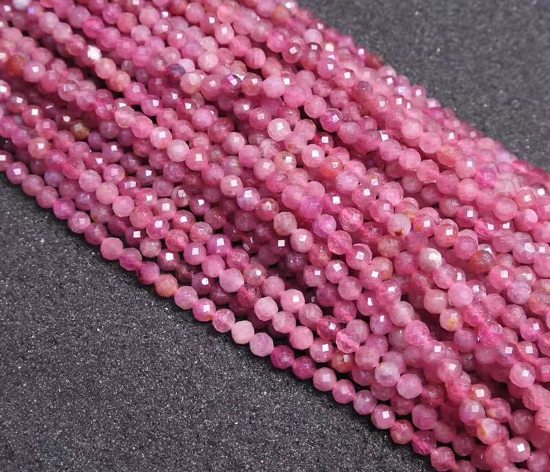 2mm-4mm Natural Pink Tourmaline Faceted Small Size Beads, Small Size Tourmaline Beads Wholesale Bulk Supply,15 Inches One Starand