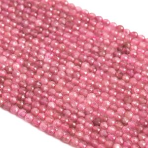 2MM Pink Tourmaline Beads Brazil AAA Genuine Natural Gemstone Full Strand Faceted Round Loose Beads 15.5" Bulk Lot Options (107629-2493)