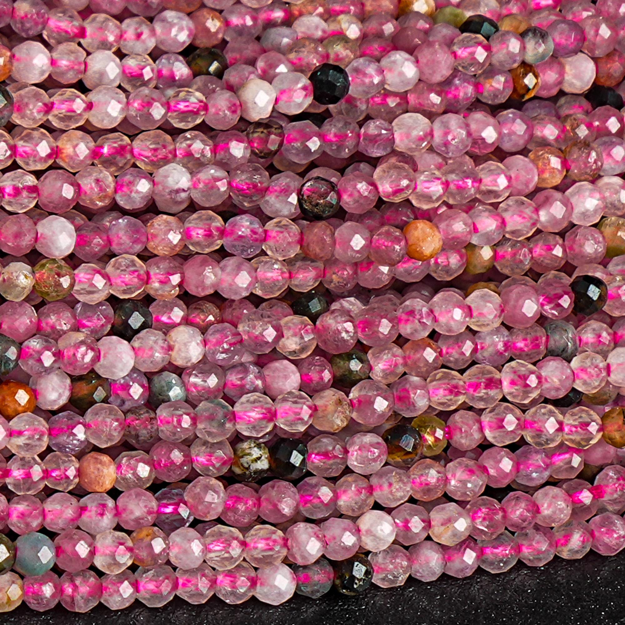 2mm Pink Tourmaline Beads Grade Aa Genuine Natural Gemstone Full Strand Faceted Round Loose Beads 15" Bulk Lot Options (119168-1372)