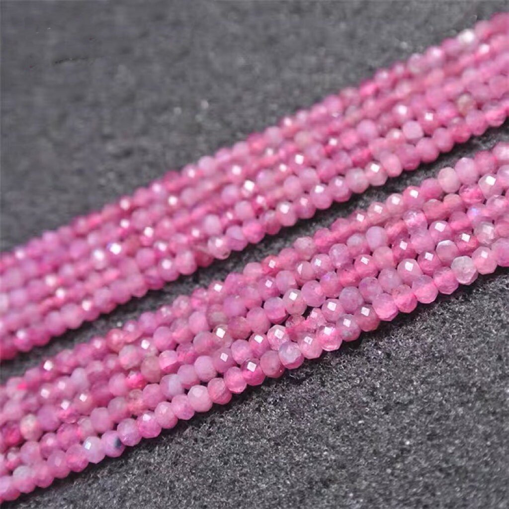 2×3mm  3×4mm Natural  Pink Tourmaline Rondelle Faceted Small Size Beads, Tourmaline  Rondelle Beads Wholesale Supply,15 Inches One Starand