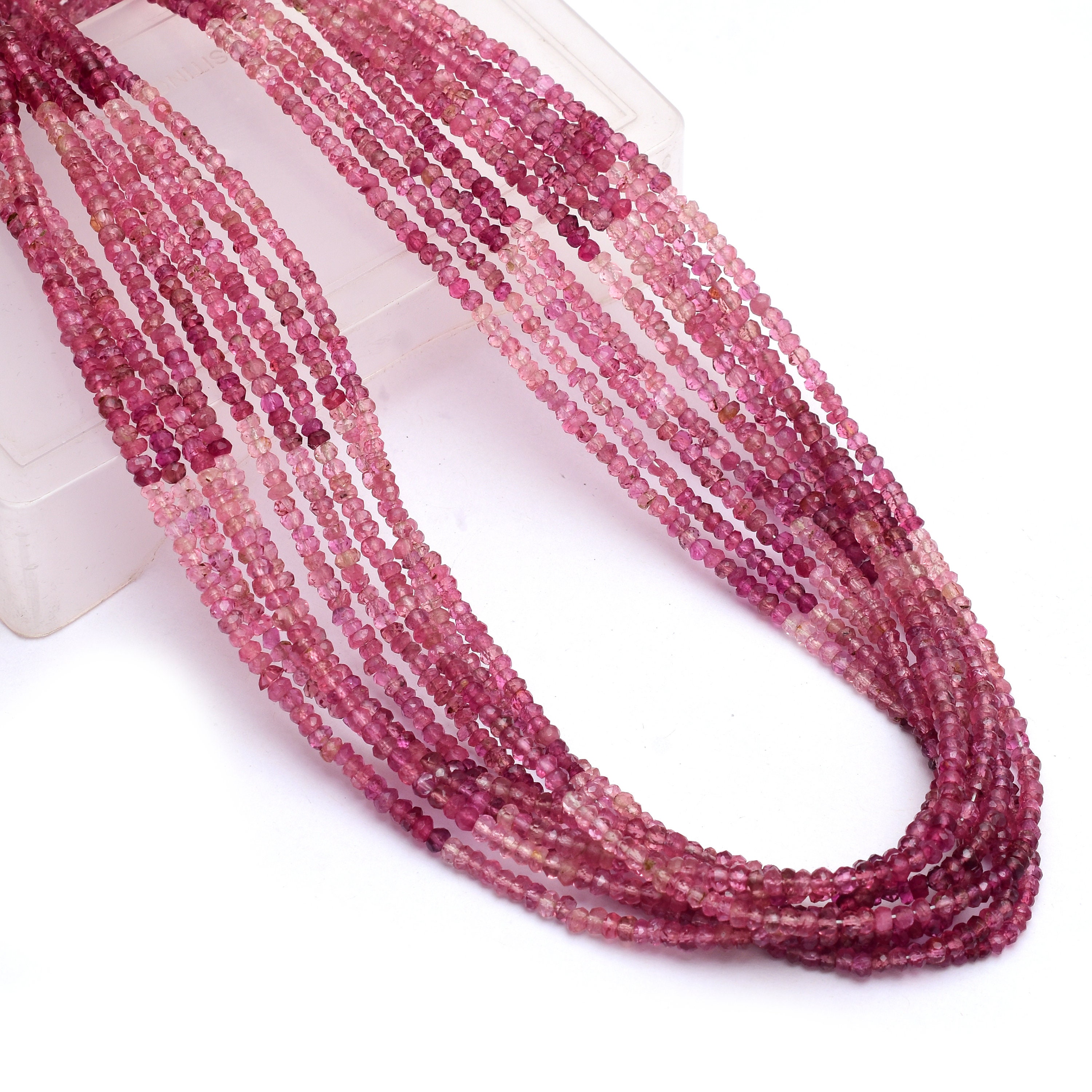 Pink Tourmaline 3mm Faceted Rondelle Beads | 16inch Strand | Aaa+ Natural Multi Tourmaline Semi Precious Gemstone Loose Beads For Jewelry