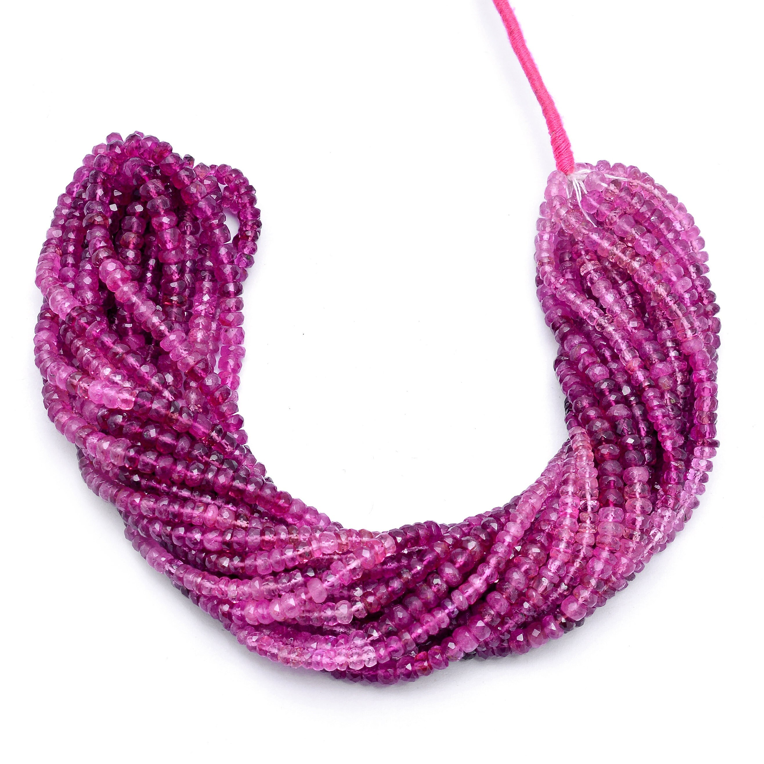 Aaa+ Pink Tourmaline 3mm-4mm Hand-cut Faceted Rondelle Beads | 16inch Strand | Multi Pink Tourmaline Precious Gemstone Beads For Jewelry