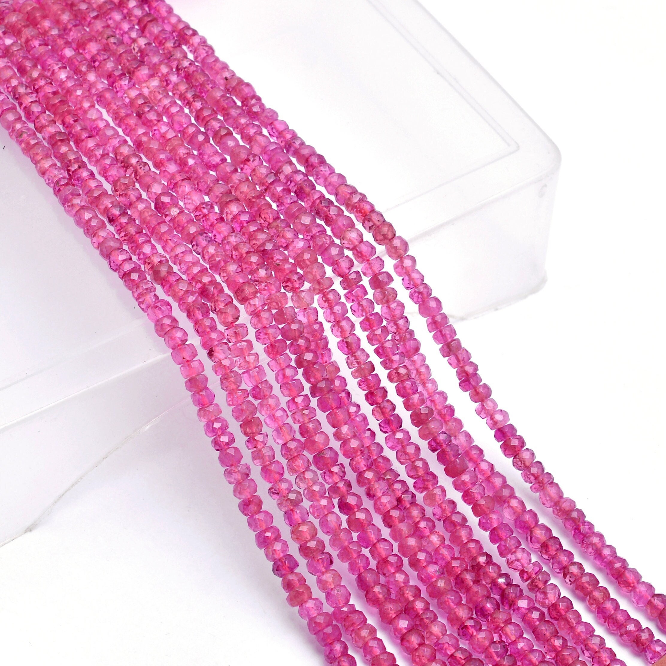 Aaa+ Pink Tourmaline Hand-cut Faceted Rondelle Beads | 16inch Strand | Natural Pink Tourmaline Semi Precious Gemstone Beads For Jewelry