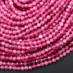 Aaa+ Micro Faceted Natural Pink Tourmaline Faceted 2mm 3mm 4mm Round Beads Diamond Cut Gemstone 15.5" Strand