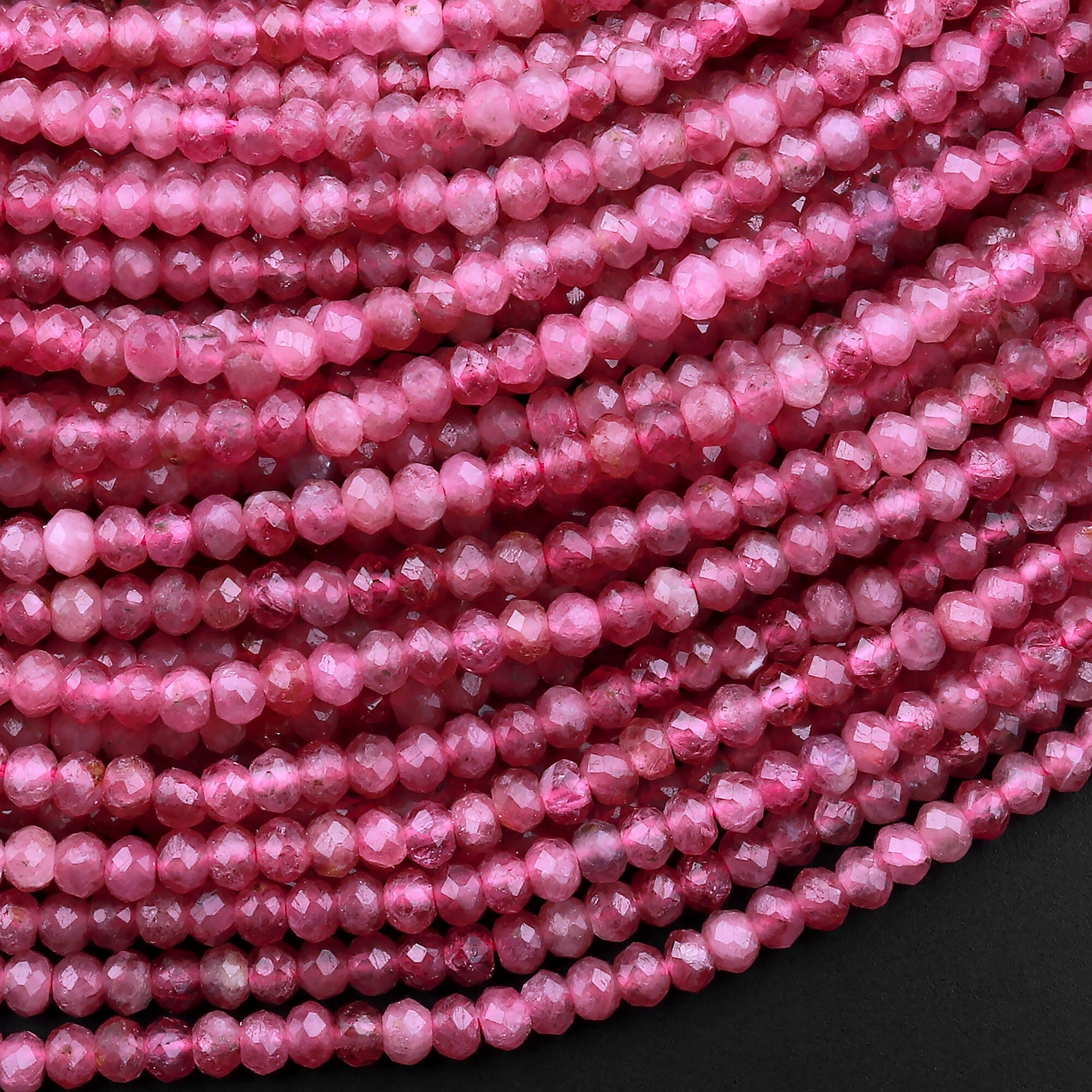 Aaa Faceted Natural Pink Tourmaline Rondelle 3mm 4mm Beads Micro Laser Diamond Cut Gemstone 15.5" Strand Aaa Faceted Natural Pink Tourmaline Rondelle 3mm 4mm Beads Micro Laser Diamond Cut Gemstone 15.5" Strand