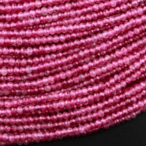 Aaa+ Faceted Natural Pink Tourmaline Rondelle 3mm 4mm Beads Diamond Cut Gemstone 15.5" Strand