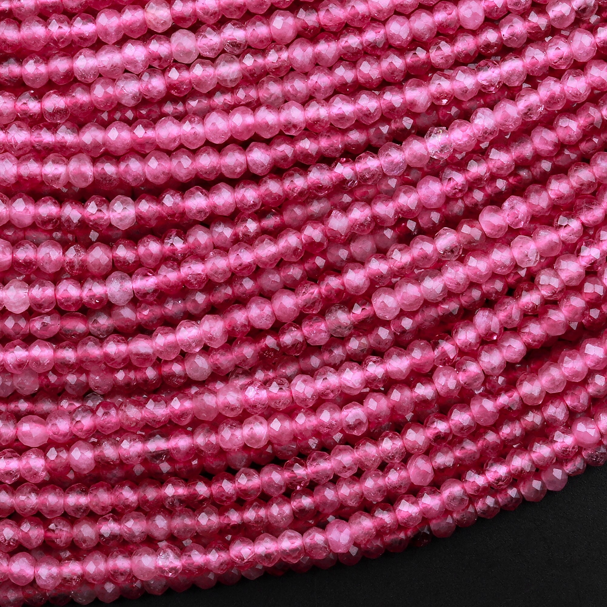 Aaa+ Faceted Natural Pink Tourmaline Rondelle 3mm 4mm Beads Diamond Cut Gemstone 15.5" Strand Aaa+ Faceted Natural Pink Tourmaline Rondelle 3mm 4mm Beads Diamond Cut Gemstone 15.5" Strand