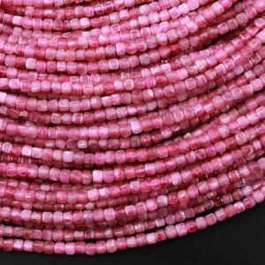 Aaa Natural Pink Tourmaline Faceted 2mm 3mm Cube Square Dice Beads Gemstone 15.5" Strand