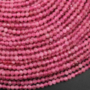 Aaa Faceted Natural Pink Tourmaline 2mm Round Beads Gemstone 15.5" Strand