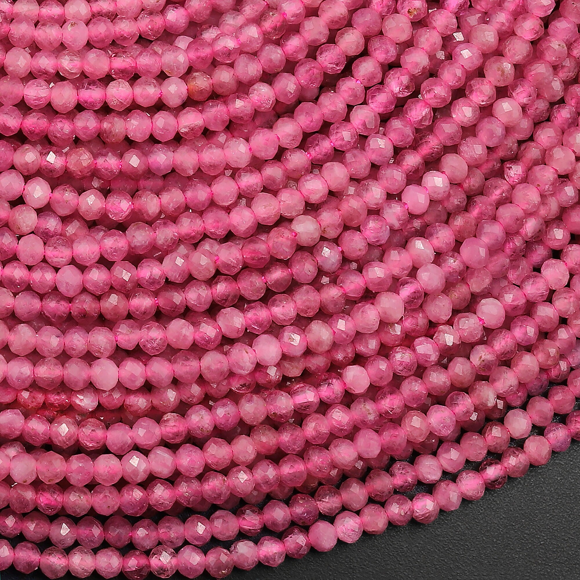Aaa Faceted Natural Pink Tourmaline 2mm Round Beads Gemstone 15.5" Strand