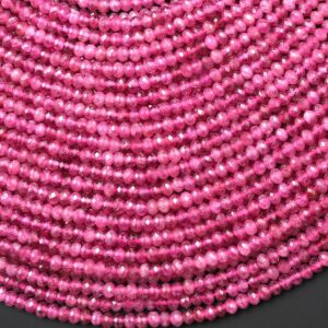 Aaa Translucent Faceted Natural Pink Tourmaline Rondelle 3mm 4mm Beads Diamond Cut Gemstone 15.5" Strand