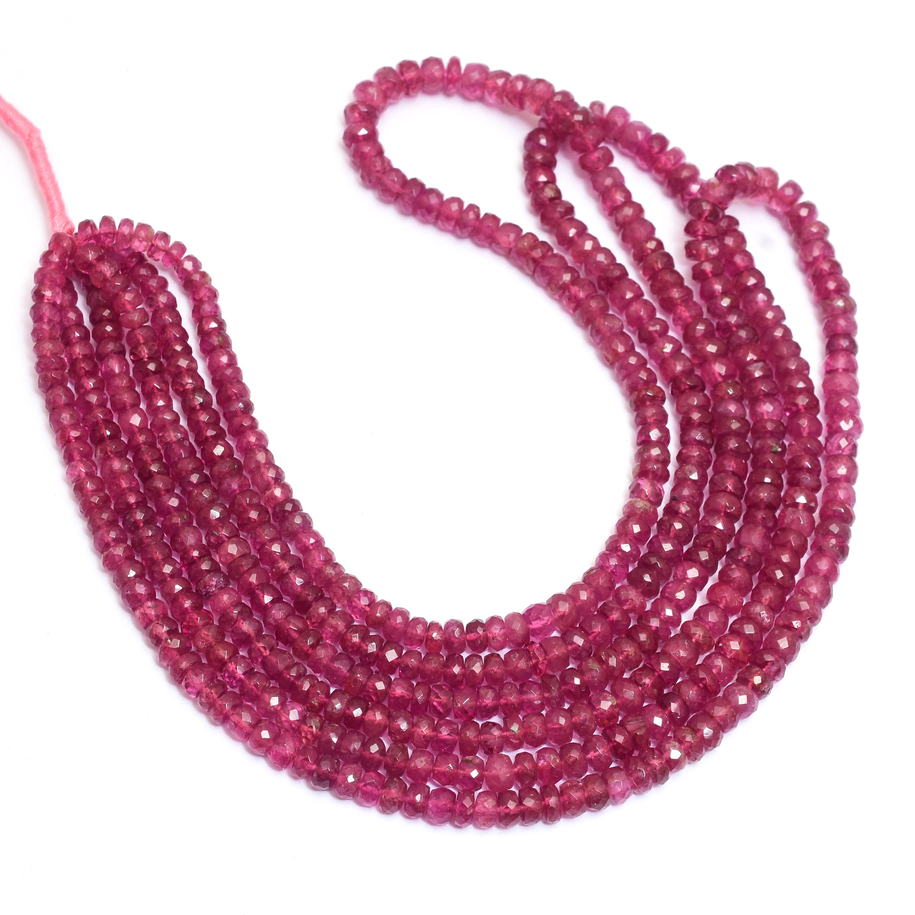 Aaaa+ Pink Tourmaline 4mm-5mm Hand Cut Faceted Rondelle Beads | 16inch Strand | Natural Rubellite Precious Gemstone Beads For Jewelry
