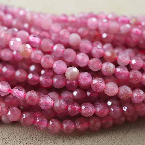 Pink Tourmaline Beads (round)(micro)(faceted)(2mm)(15"strand)