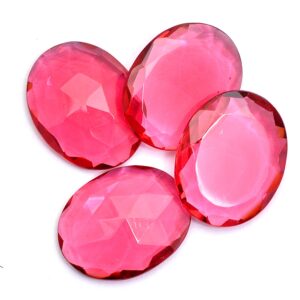 Pink Tourmaline Gemstone Color Quartz Loose Oval Cabochon | 16x20mm Faceted Rosecut | Tourmaline Quartz Loose Semi Precious Gemstone Lot
