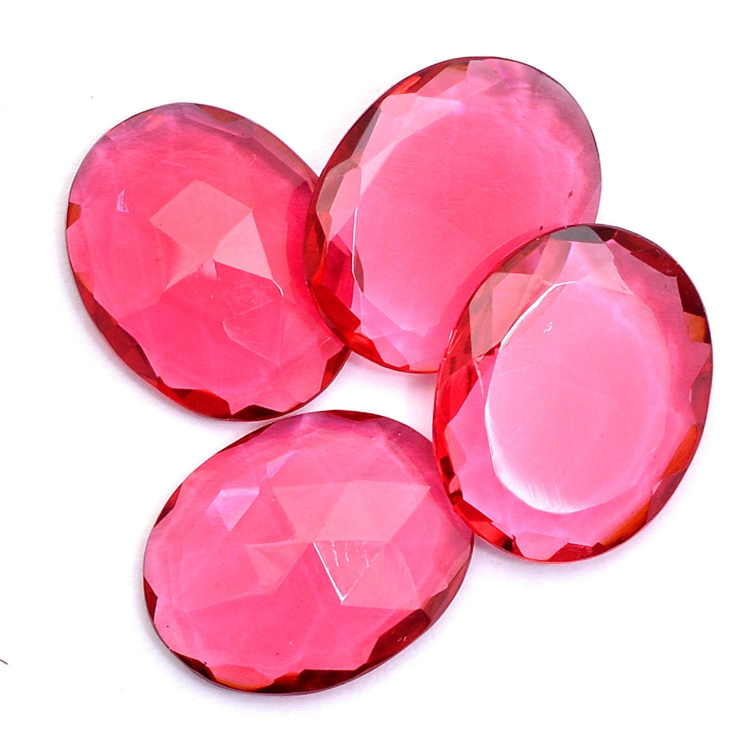 Pink Tourmaline Gemstone Color Quartz Loose Oval Cabochon | 16x20mm Faceted Rosecut | Tourmaline Quartz Loose Semi Precious Gemstone Lot