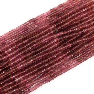Pink Tourmaline Gemstone Strand: 3.5mm Faceted Rondelle Beads, 14" Long