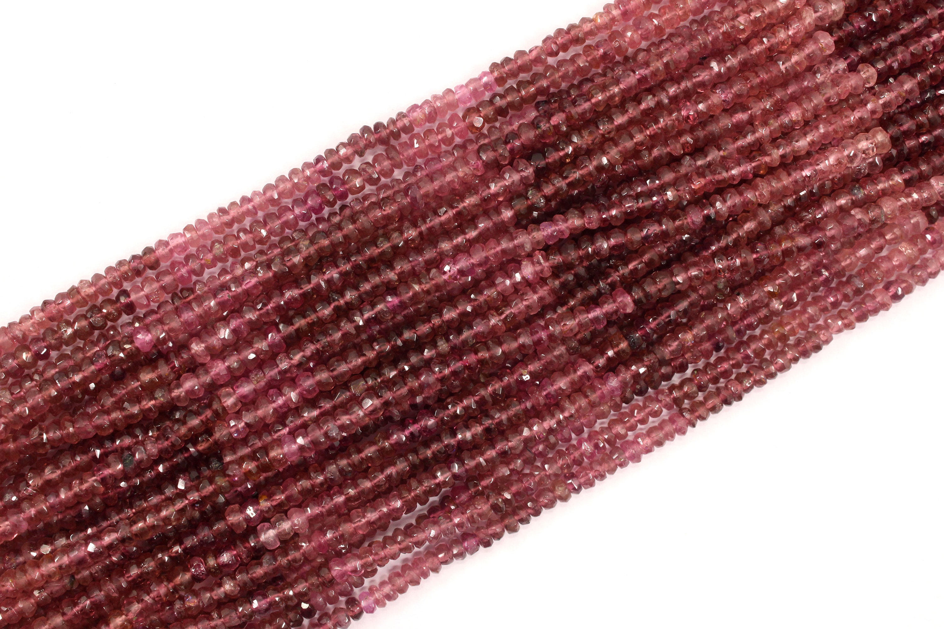Pink Tourmaline Gemstone Strand: 3.5mm Faceted Rondelle Beads, 14" Long