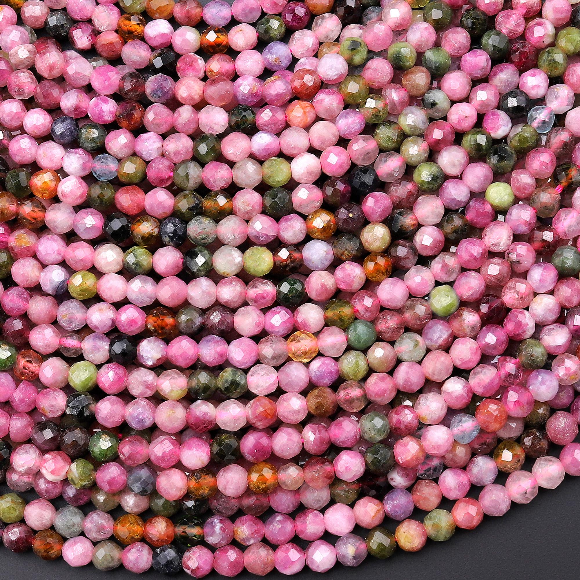 Natural Pink Tourmaline Faceted 2mm 3mm 4mm 5mm 6mm Round Beads Gemstone 15.5" Strand