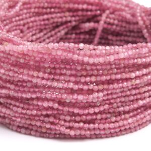 Natural Pink Tourmaline Gemstone Grade Aaa Faceted Round 2mm Loose Beads