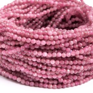 Natural Pink Tourmaline Gemstone Grade Aaa Faceted Round 3mm Loose Beads