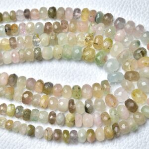 Natural Light Green Pink Tourmaline Rondelle Beads 4.5mm To 7mm Faceted Rondelles Beads Gemstone Beads Tourmaline Beads 8 Inch Strand No285