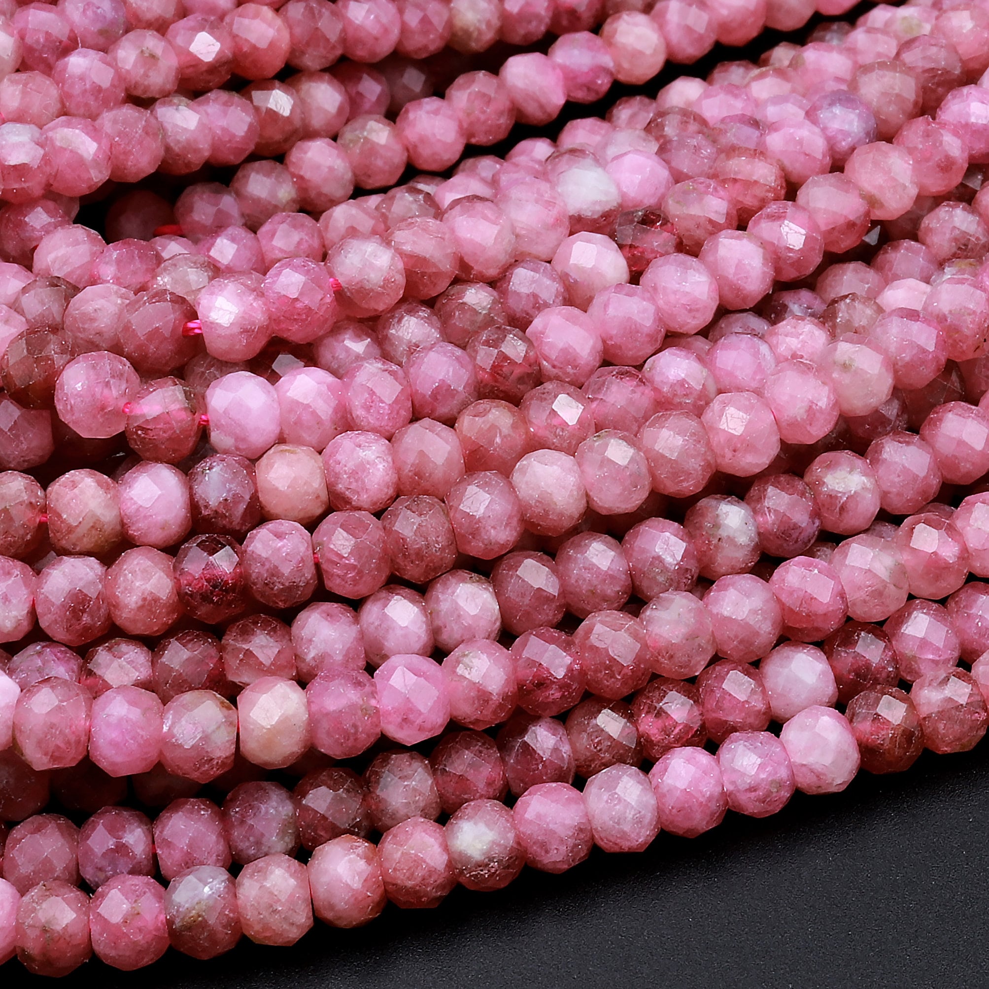 Faceted Natural Pink Tourmaline Rondelle 3mm 4mm Beads Diamond Cut Gemstone 15.5" Strand Faceted Natural Pink Tourmaline Rondelle 3mm 4mm Beads Diamond Cut Gemstone 15.5" Strand