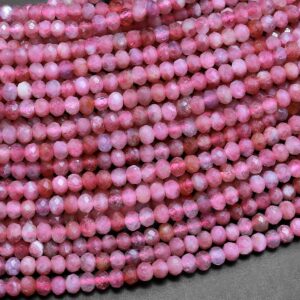 Faceted Natural Pink Tourmaline Rondelle 3mm Beads Diamond Cut Gemstone 15.5" Strand