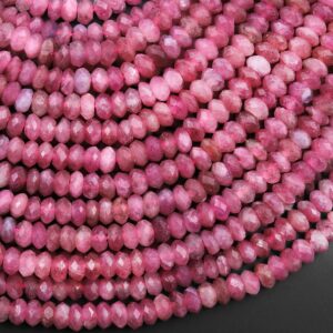 Faceted Natural Pink Tourmaline Thin Rondelle 4mm Beads Laser Diamond Cut Gemstone 15.5" Strand