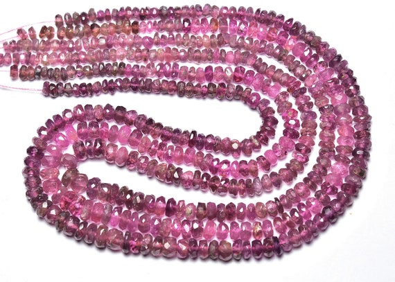 Pink Tourmaline Rondelle Beads - 14 Inches - Natural Beautiful Faceted Pink Color Tourmaline Rondelle - Size Is 3 - 5 Mm #2581