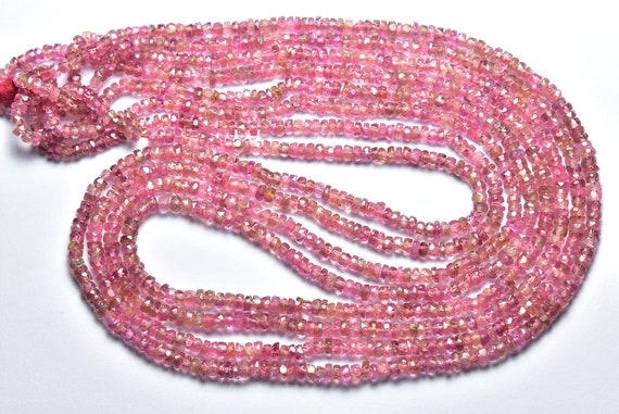 Pink Tourmaline Rondelle Beads - 16 Inches - Natural Super Quality Faceted Shaded Pink Tourmaline Rondelle Strand- Size Is 4 - 5.5 Mm #670