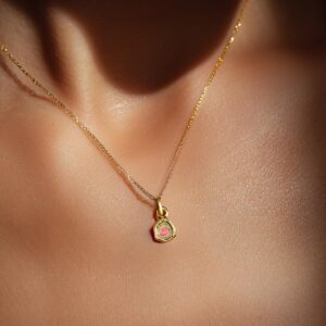 24k Gold Filled Mini Watermelon Tourmaline Necklace • Evil Eye Stone • Green and Pink Tourmaline