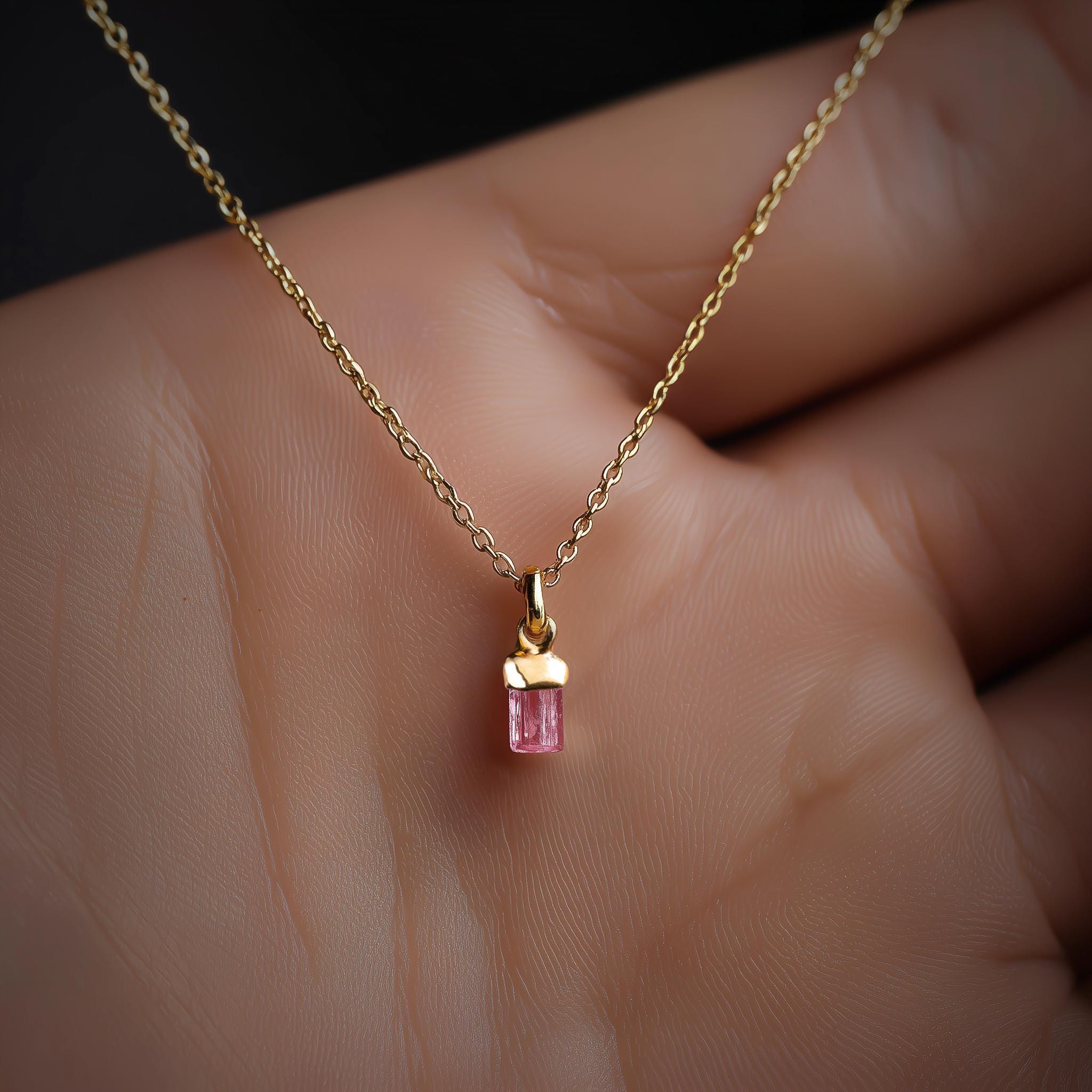 24k Gold Filled Mini Pink Tourmaline Necklace • One-of-a-kind Raw Gemstones