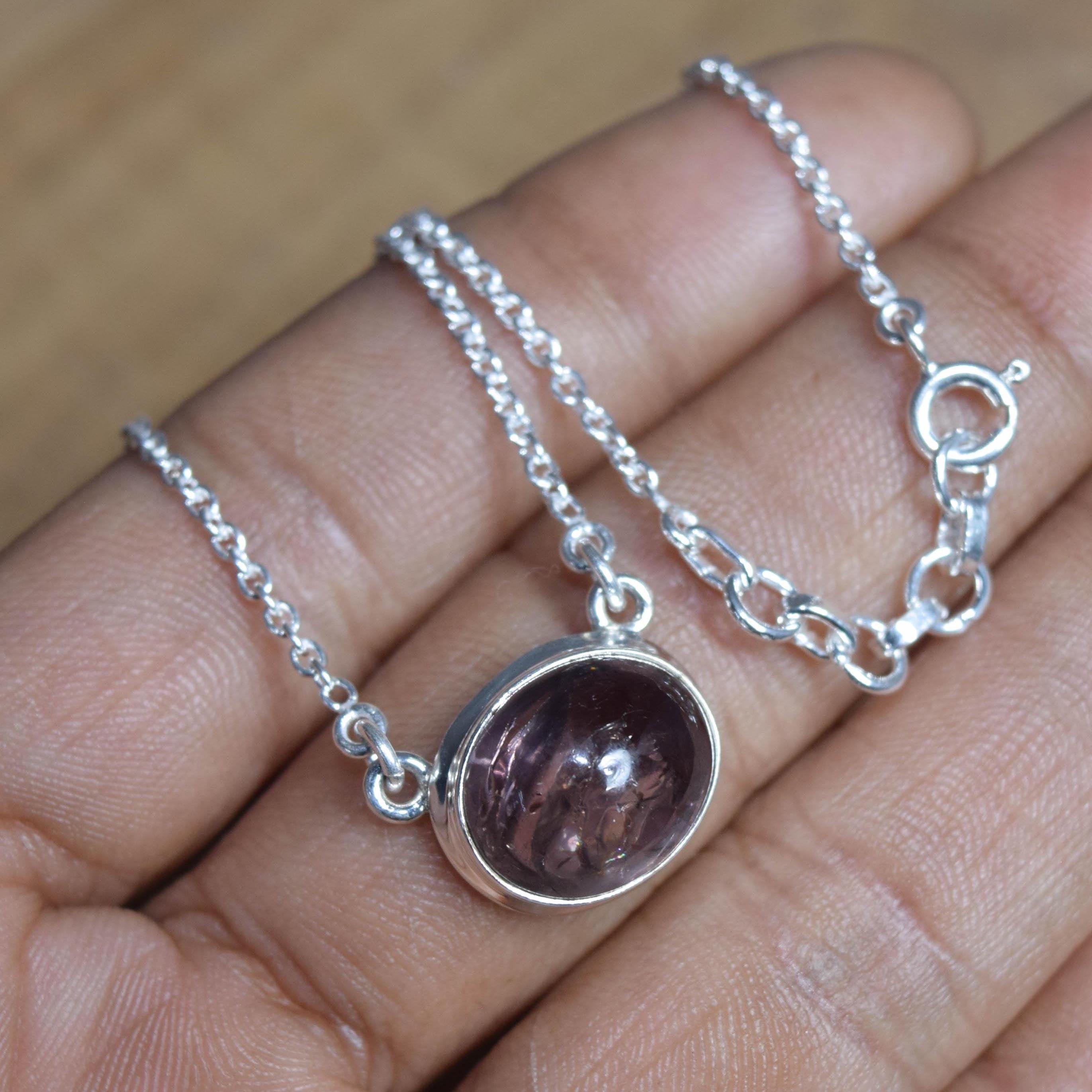 Pink Tourmaline 925 Sterling Silver Gemstone Boho Necklace