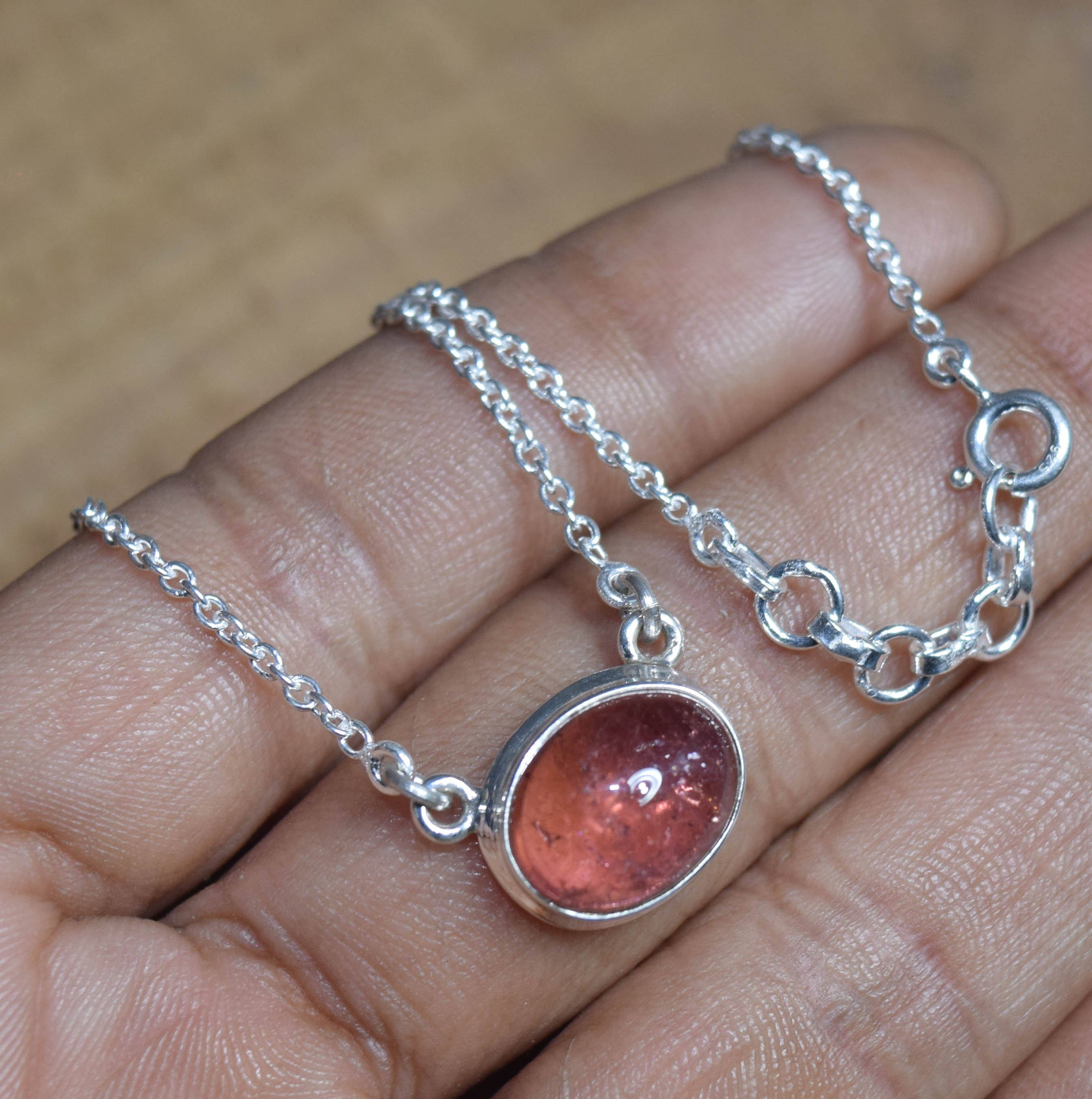 Pink Tourmaline Necklace: 925 Sterling Silver, October Birthstone